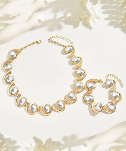 Gold Copper Necklace and Chain Bracelet Two-piece Set