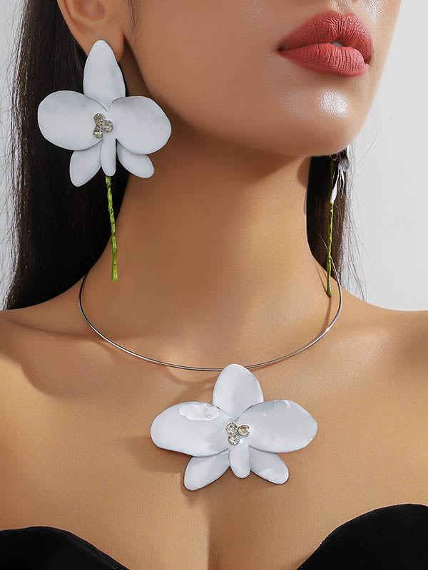 Flower Shape Shiny Split-joint Earrings Accessories + Necklaces Accessories Three Pieces