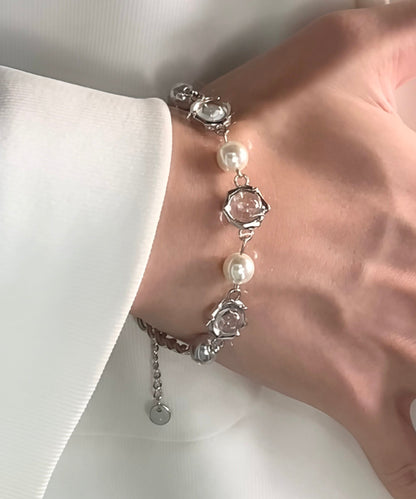 Stylish Adjustable Fine Pearl Wite Opal Tungsten Steel Bracelet