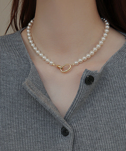 White Copper Overgild Pearl Gratuated Bead Necklace