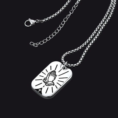 Serenity Prayer Hand Dog Tag Necklace for