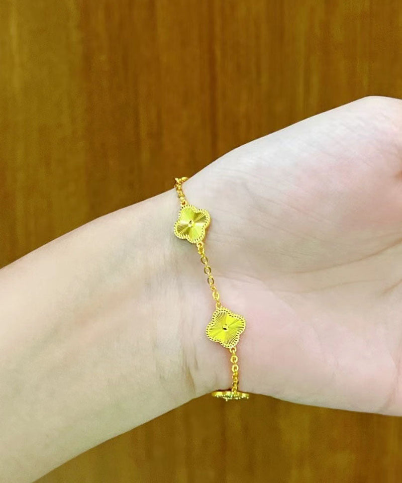 Novelty 24k Gold Four Leaf Clover Chain Bracelet