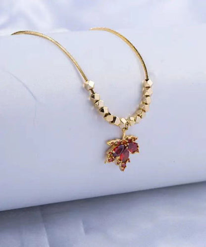 Boutique Gold Sterling Silver Overgild Maple Leaves Tasselpendant Necklace
