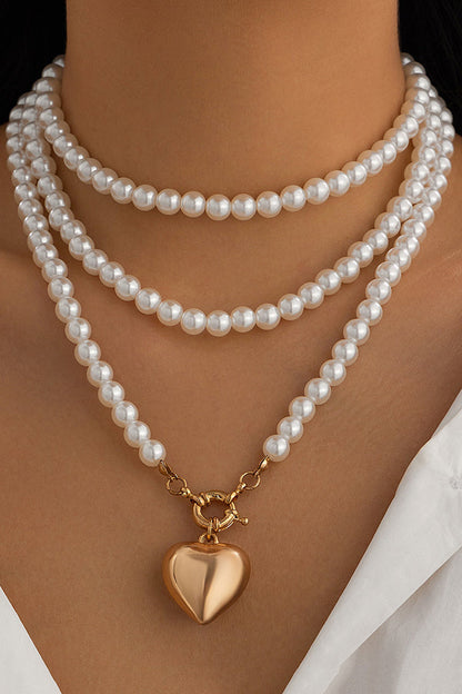 Love Pendant Imitation Pearl Multi-layer Necklace