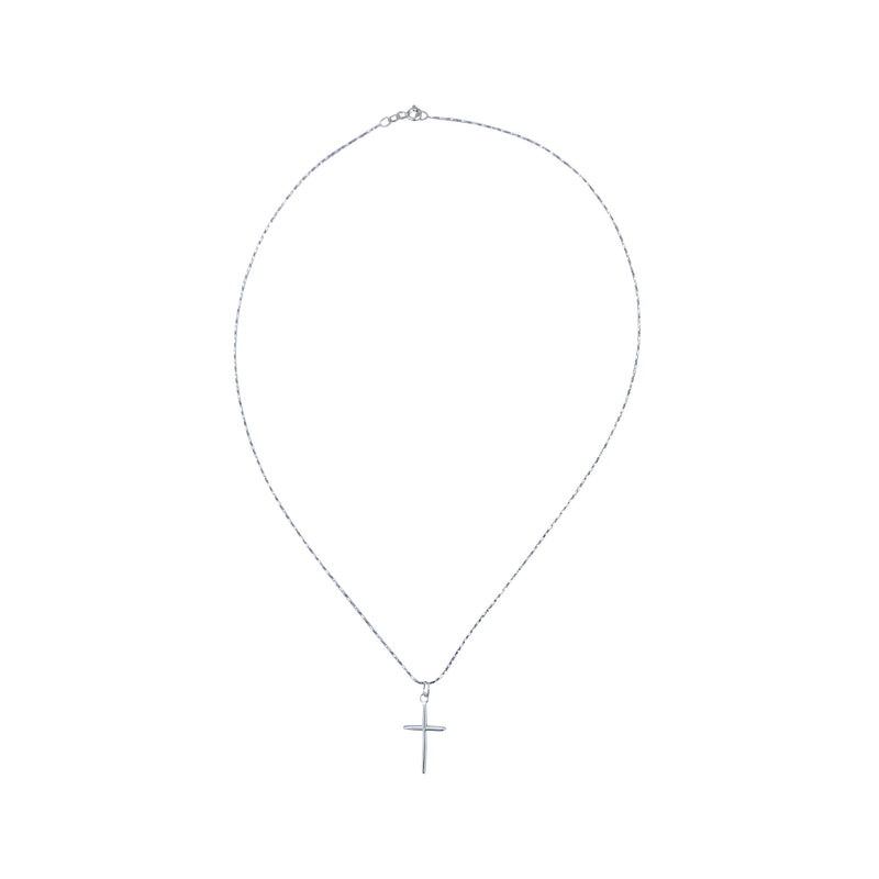 Petite Rounded Sterling Silver Cross Charm Necklace With Gossamer Thin Sterling Silver 18