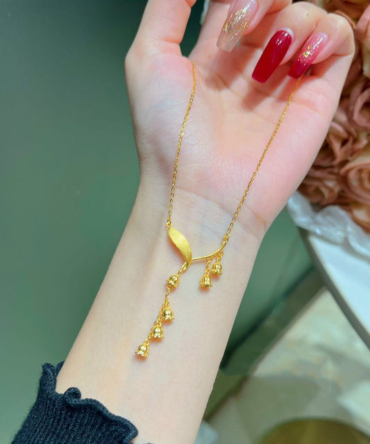Gold Sterling Silver Overgild Lily of the Valley Tassel Pendant Necklace