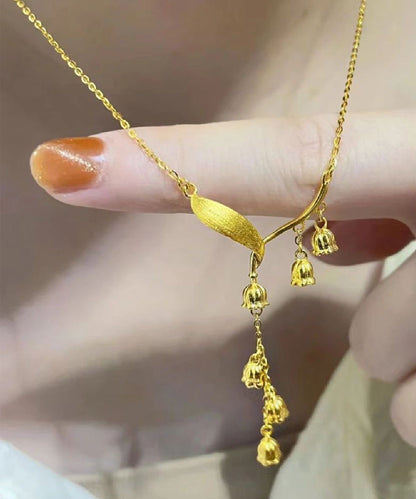 Gold Sterling Silver Overgild Lily of the Valley Tassel Pendant Necklace Kx1052