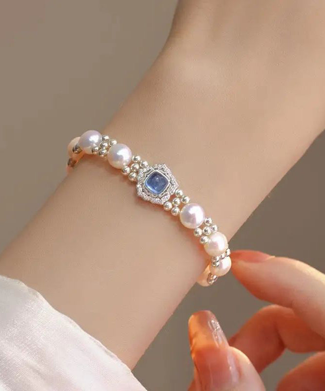 New Sterling Silver Pearl Crystal Bracelet Kx1033