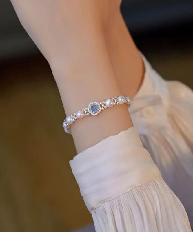 New Sterling Silver Pearl Crystal Bracelet Kx1033