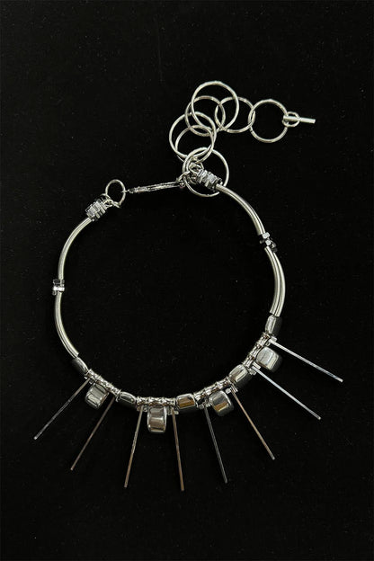 Double-strand Metallic Spike Choker Necklace