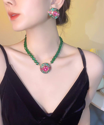 New Green Alloy Inlaid Crystal Beading Pendant Necklace
