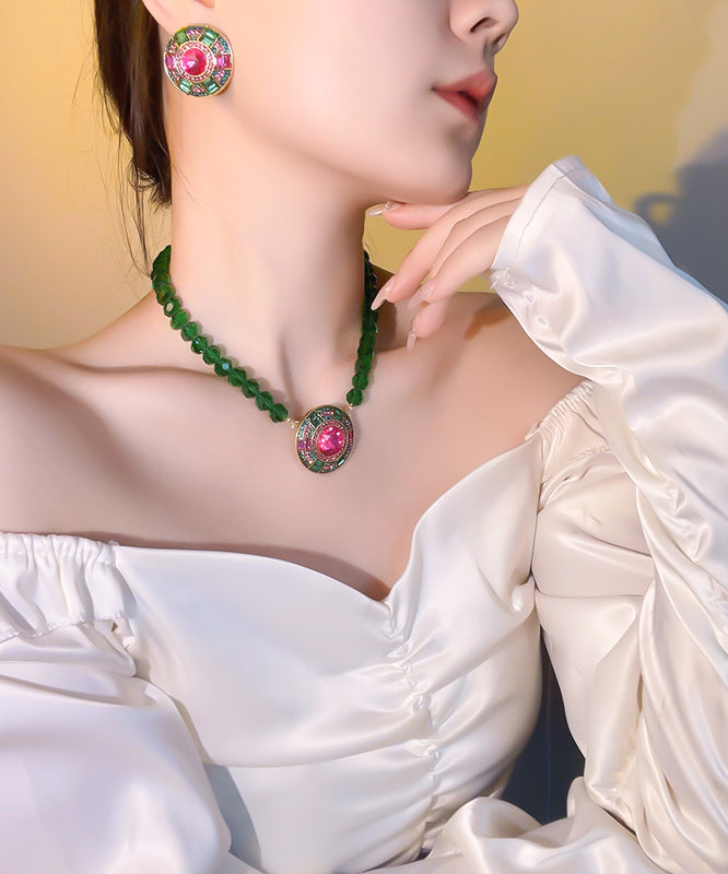 New Green Alloy Inlaid Crystal Beading Pendant Necklace