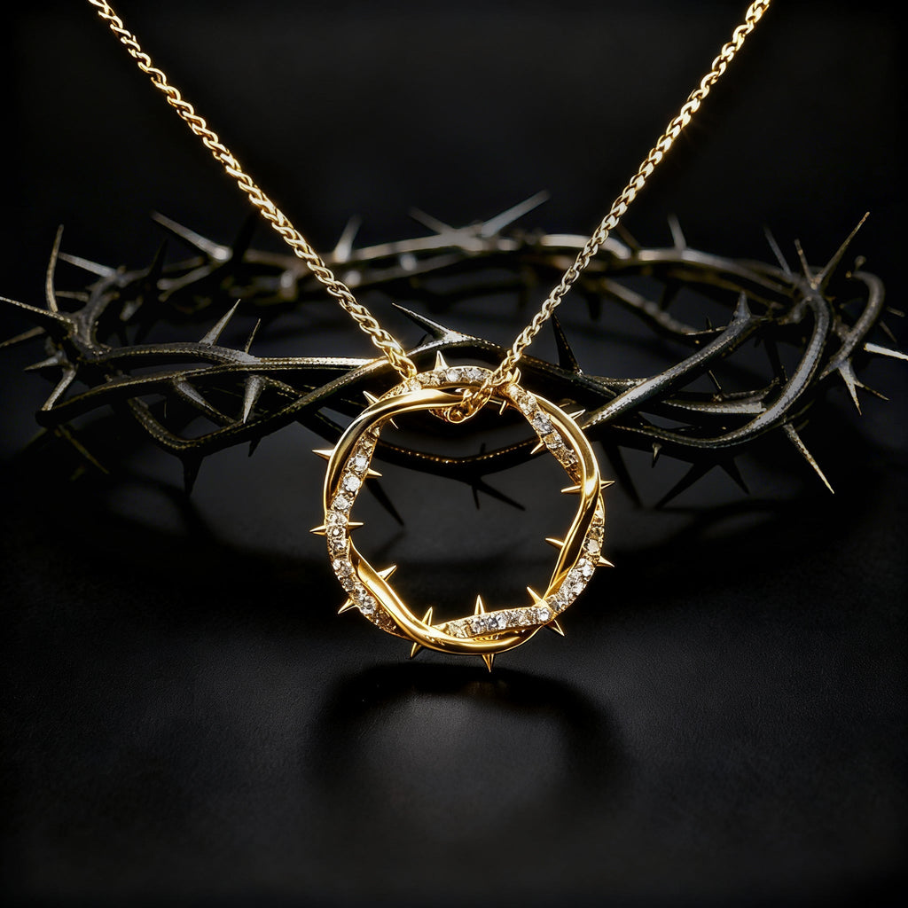 Christian Jesus Crown of Thorns Circle Pendant Necklace for