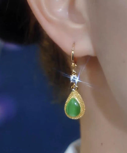 New Green Sterling Silver Overgild Zircon Jade Durian Drop Earrings