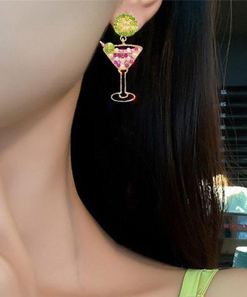 New Juice Wine Glass Zircon Stud Earrings