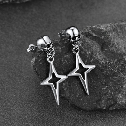 Flash Skull Dangle Stud Earrings With Cross Star for