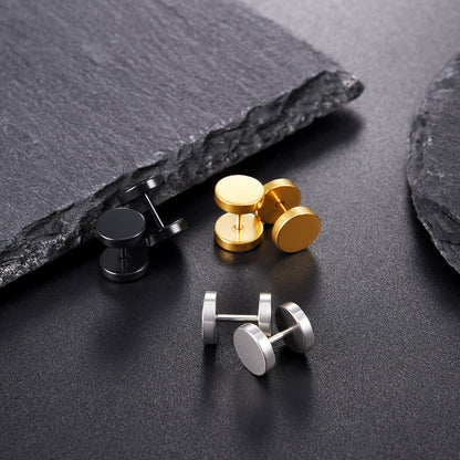 Punk Round Fake Plug Stud Earrings Set ��� 3 Pairs | 6mm & 8mm