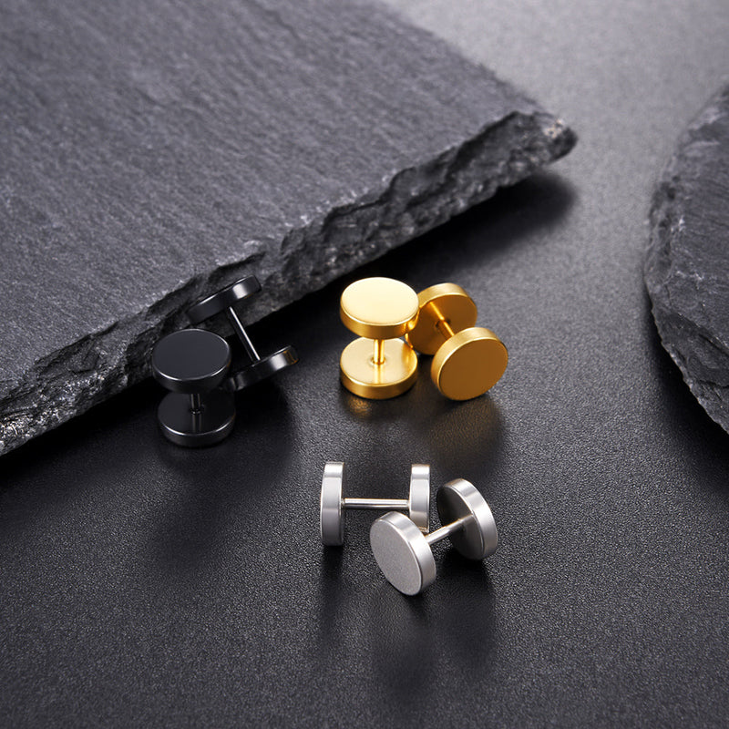 Punk Round Fake Plug Stud Earrings Set ��� 3 Pairs | 6mm & 8mm