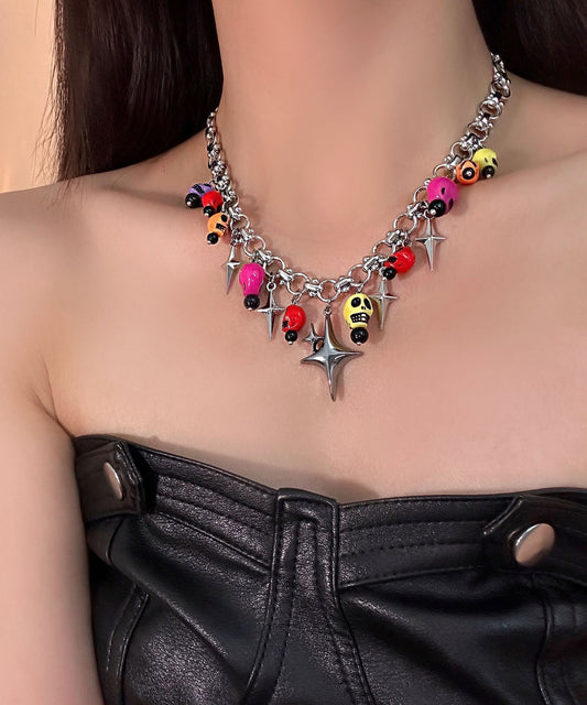 Rainbow Alloy Acrylic Colored Skeleton Lariat Necklace