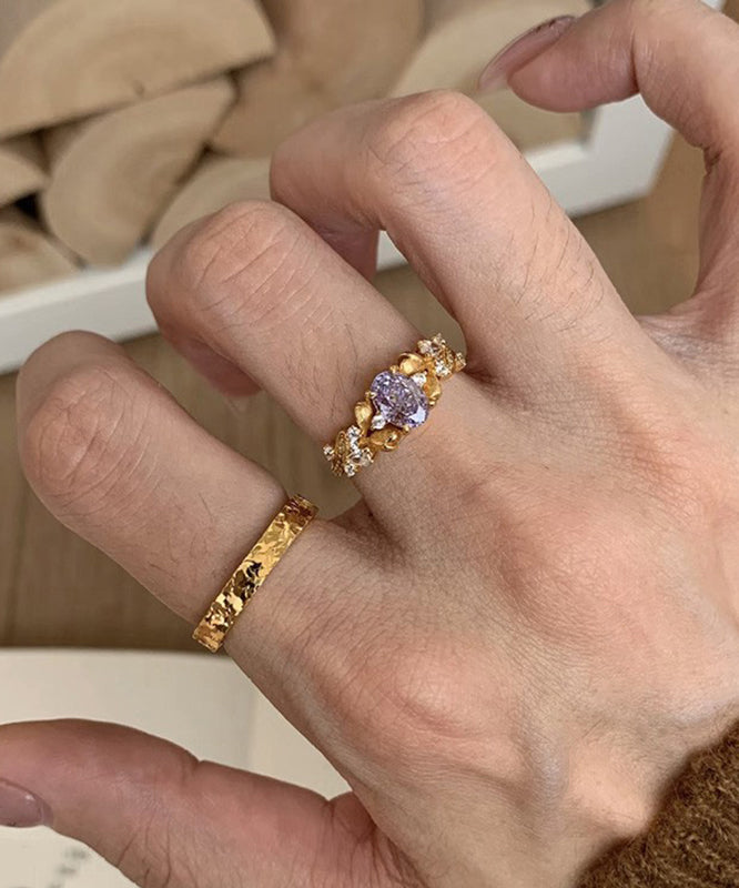 Gold Sterling Silver Overgild Zircon Starry Sky Rings Two-piece Set