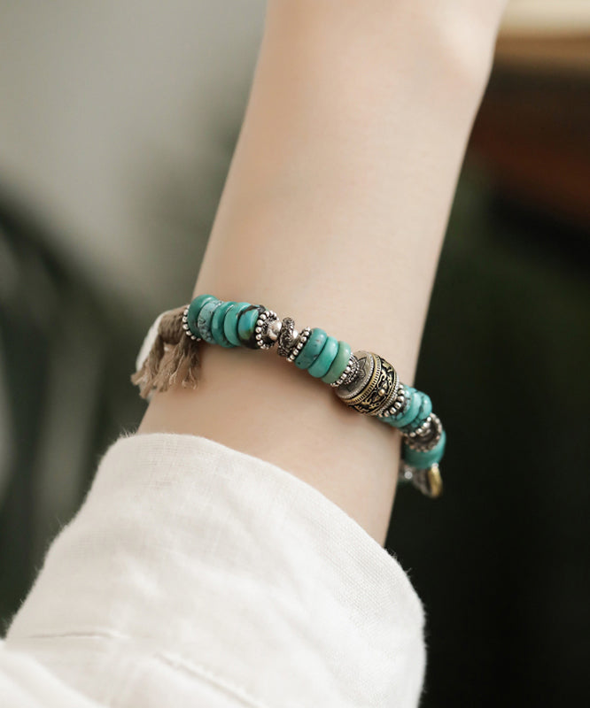 Silk Sterling Silver Turquoise Bucket Bead Charm Bracelet