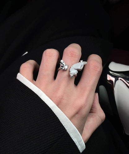 White Sterling Silver Zircon Butterfly Open Rings