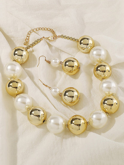 Beaded Contrast Color Geometric Dainty Necklace Earrings Accessories Necklaces Accessories Three Pieces Set