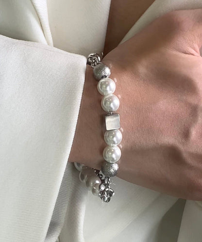 Brief Stainless Steel Pearl Chain Charm Bracelet