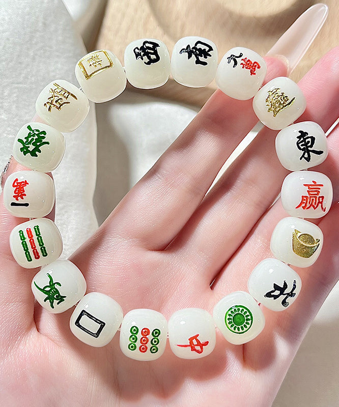 White Alloy Buddhist Bead Mahjong Chain Bracelet