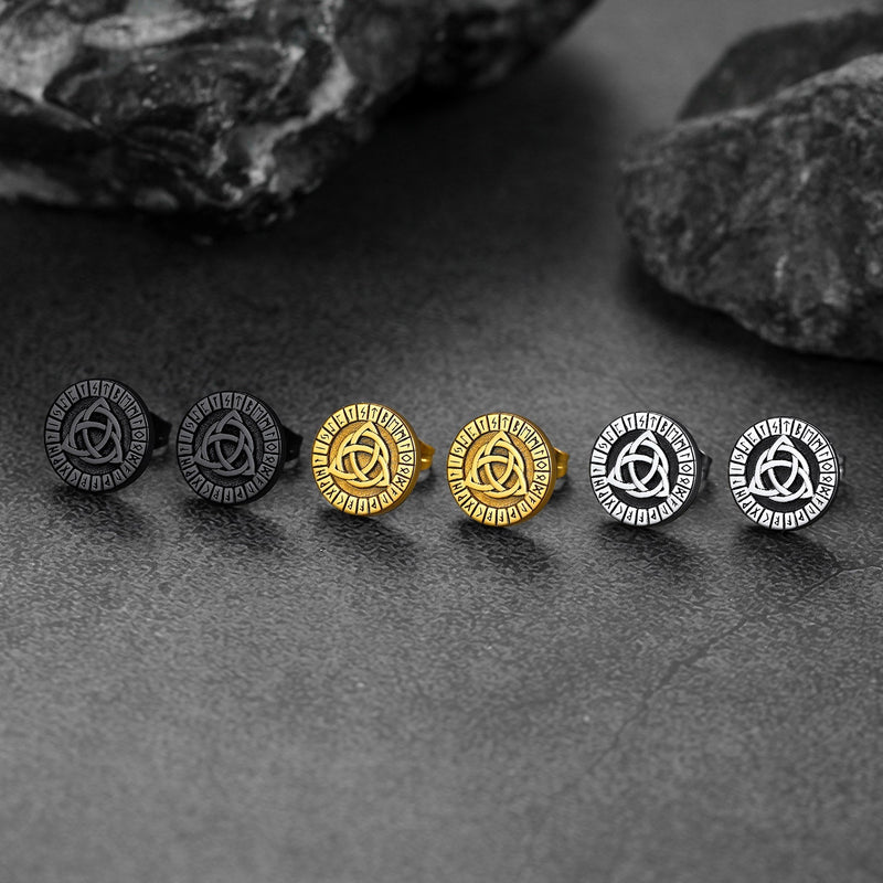 Viking Celtic Knot With Rune Stud Earrings for
