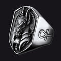 Ancient Egyptian Anubis Signet Ring With Ankh Cross for