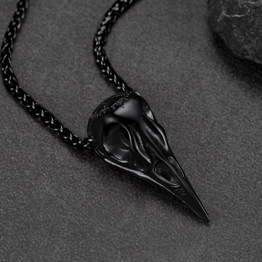 Raven Skull Necklace With Viking Compass for