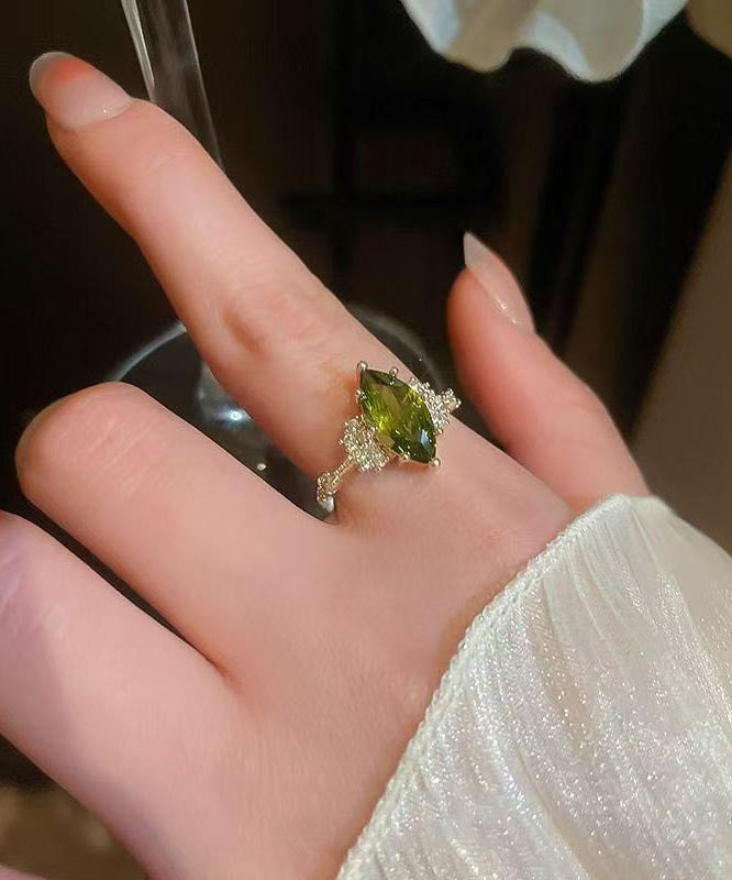 Diy Green Copper Alloy Zircon Open Rings