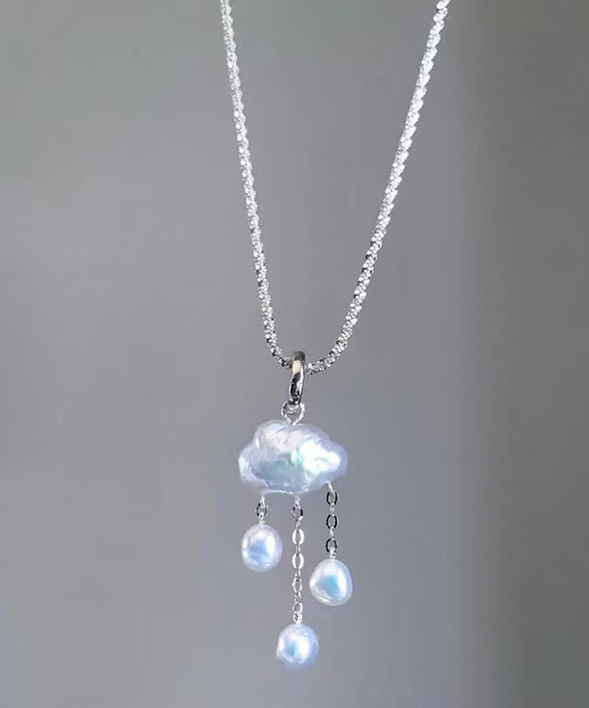 White Stainless Steel Cloud Tassel Pendant Necklace