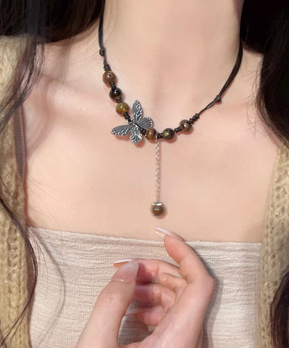 Coffee Hand Knitting Butterfly Tassel Pendant Necklace