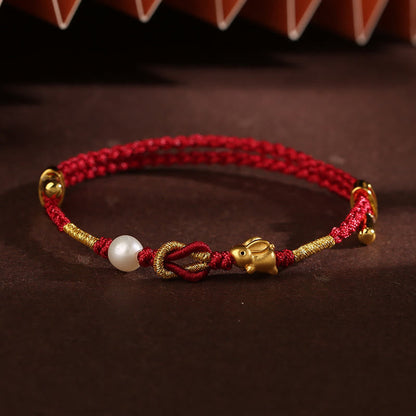24k Gold Red String Wish Ruyi Fu Bracelet for Luck