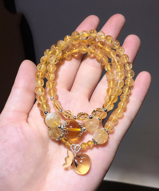 Yellow Crystal Rosary Multi Loop Charm Bracelet