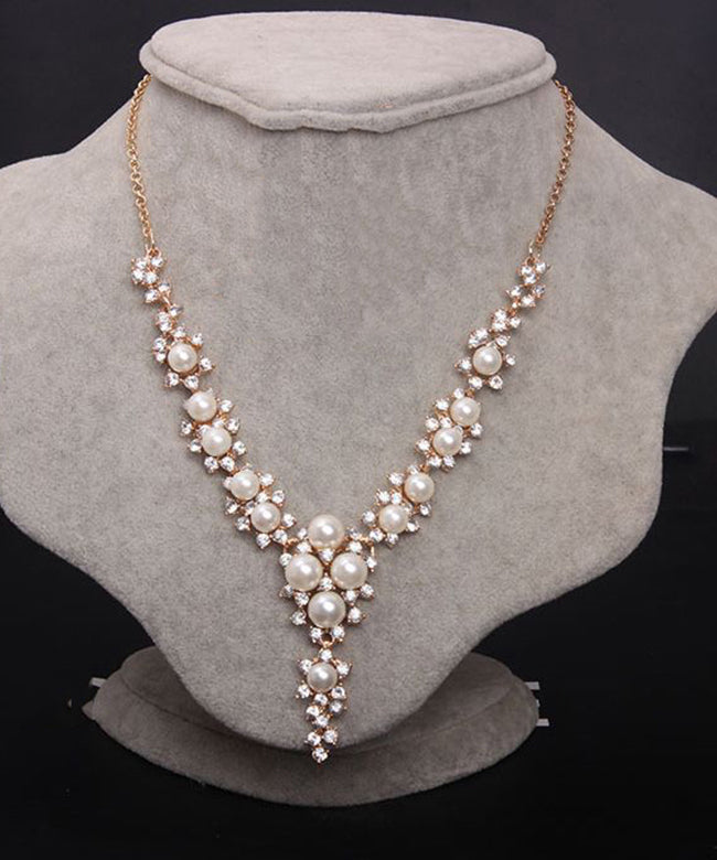 Gold Sterling Silver Overgild Pearl Zircon Princess Necklace