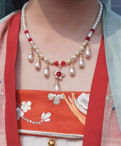 White Red Alloy Pearl Yingluo Choker