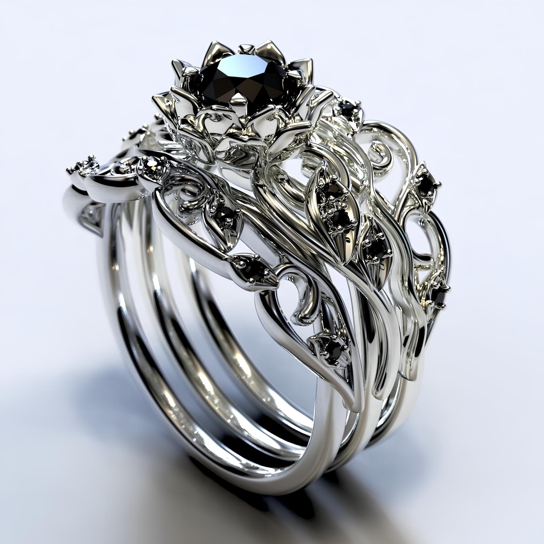Nocturnal Garden Crown Ring Set