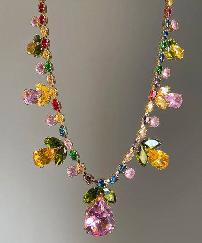 Rainbow Alloy Zircon Water Drop Pendant Necklace