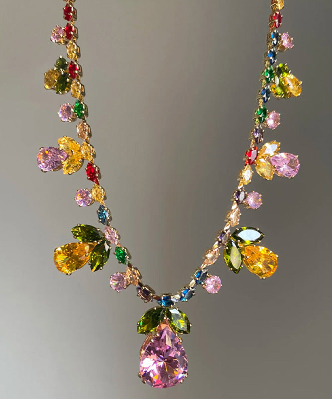 Rainbow Alloy Zircon Water Drop Pendant Necklace