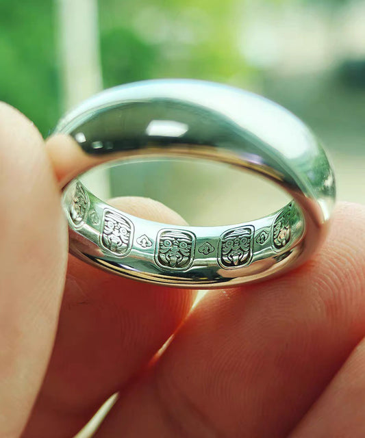 Silk Plain Ring Carving Silver Rings