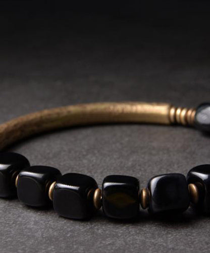 Retro Gold Copper Obsidian Bracelet