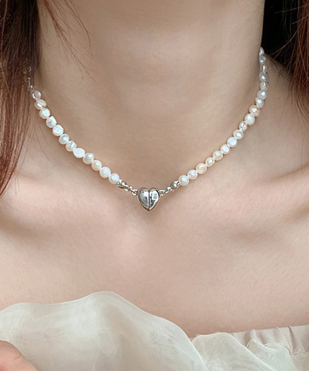 White Overgild Asymmetricar Love Pearl Pendant Necklace