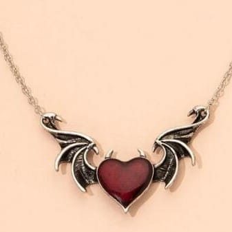 Crimson Devil Heart Winged Necklace