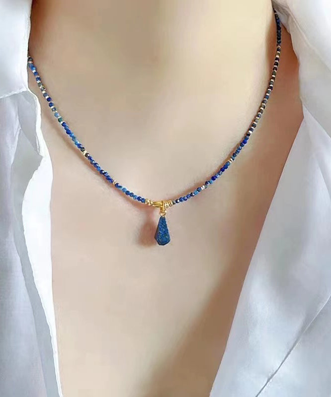 Klein Blue Sterling Silver Overgild Bluestone Beading Two Piece Set Pendant Necklace