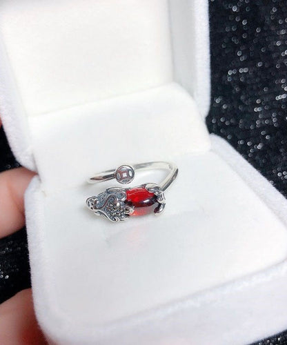 Stylish Red Steling Silver Inlaid a Mythical Wild Animal Rings