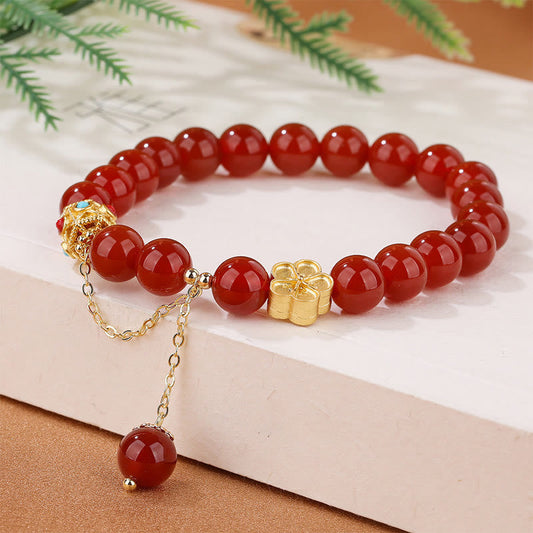 Buddha Stones Natural Red Agate White Agate Peach Blossom Self-acceptance Bracelet
