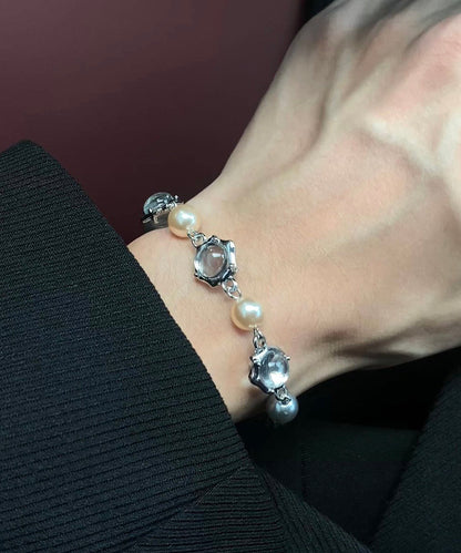 Stylish Adjustable Fine Pearl Wite Opal Tungsten Steel Bracelet